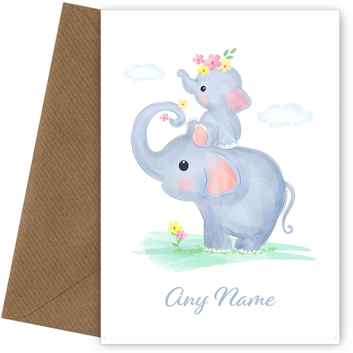 Personalised Cute Mum And Baby Elephant Card