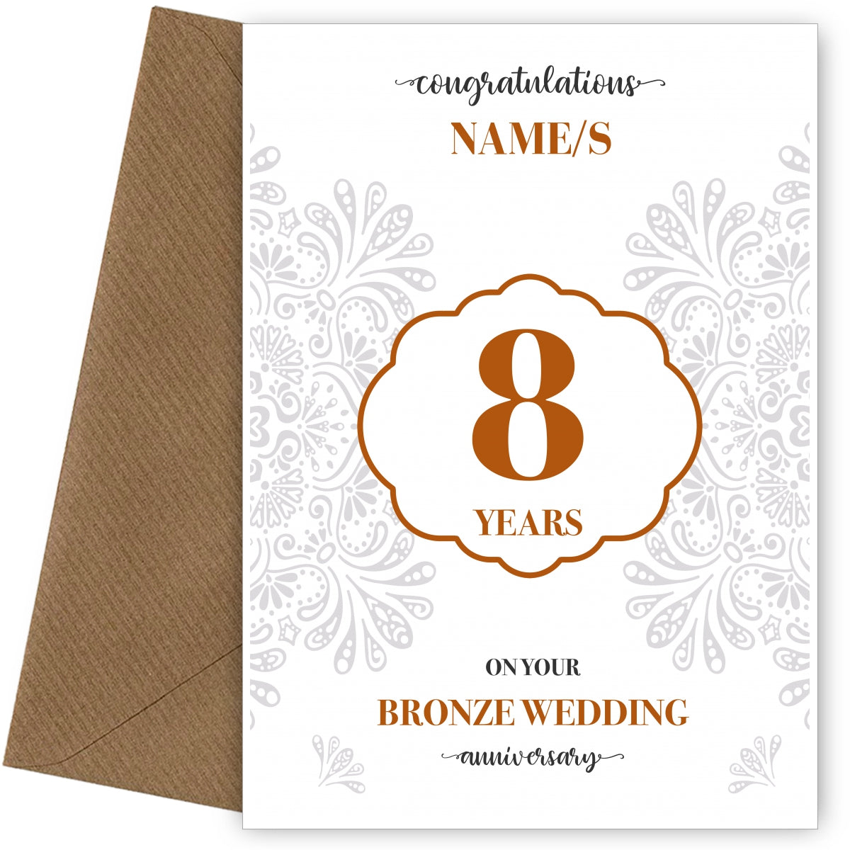 Personalised 8th Wedding Anniversary Card (Bronze Wedding Anniversary)