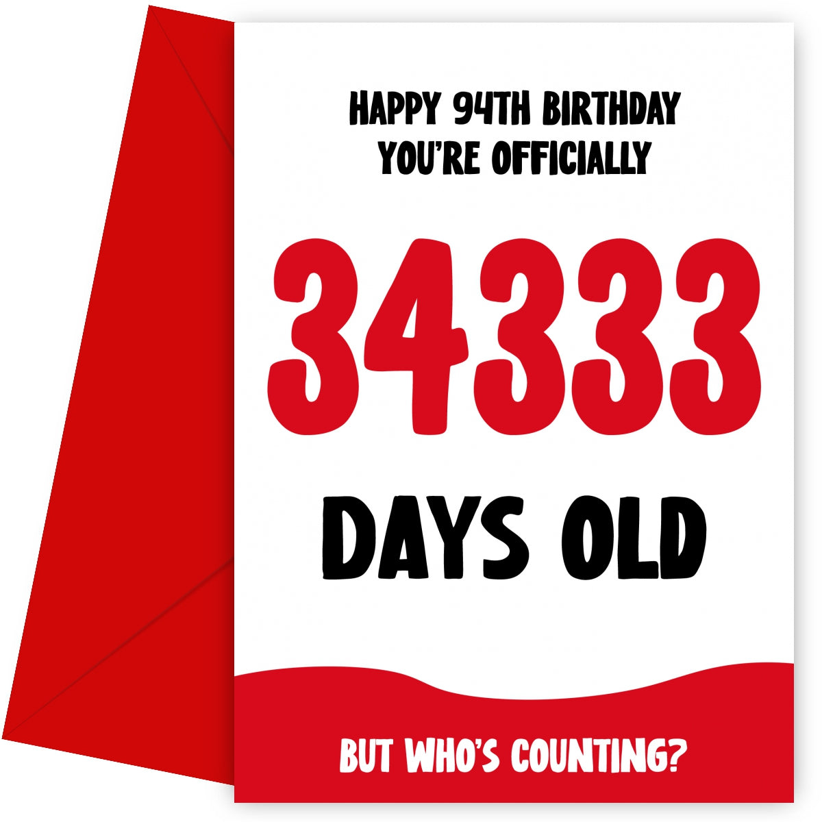 Funny 94th Birthday Card for Men and Women - 34333 Days Old