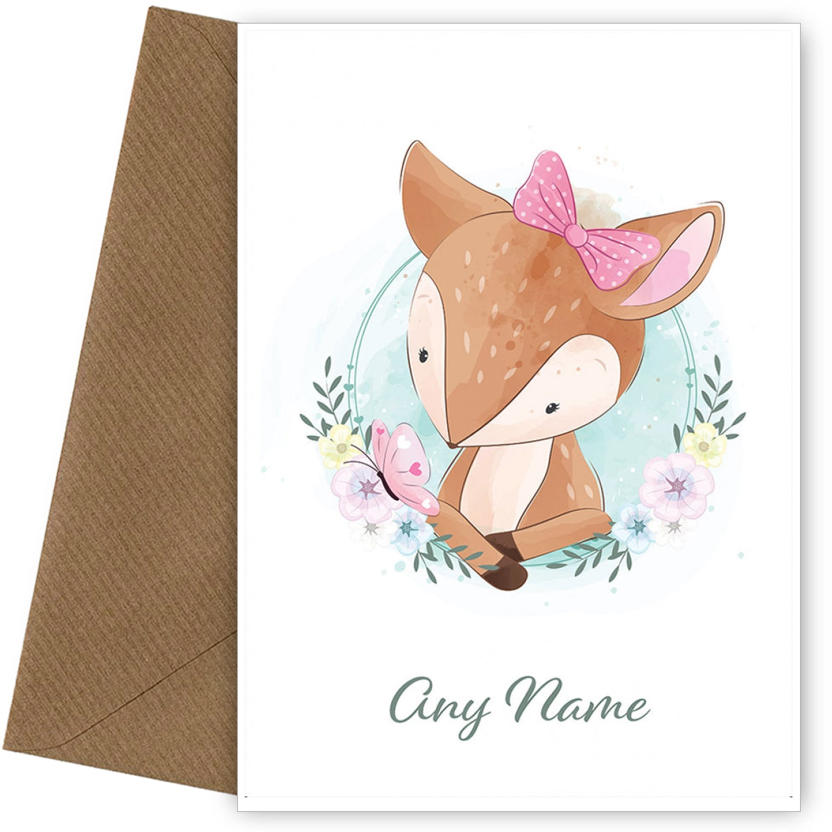 Personalised Deer With Butterfly Card