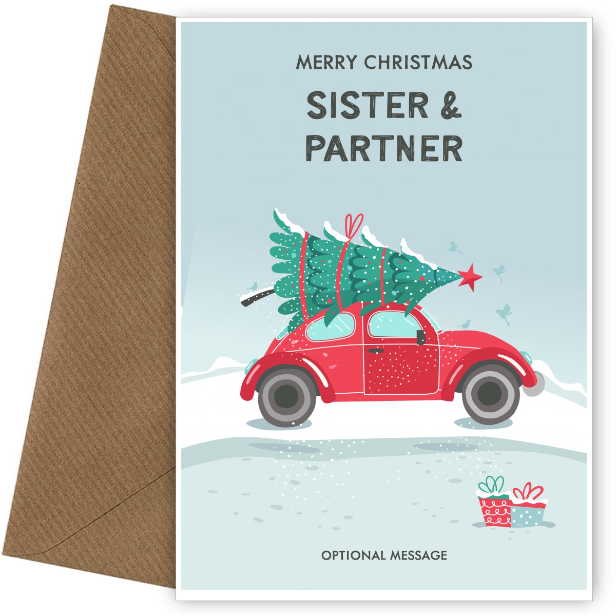 Sister and Partner Christmas Card - Delivering a Tree