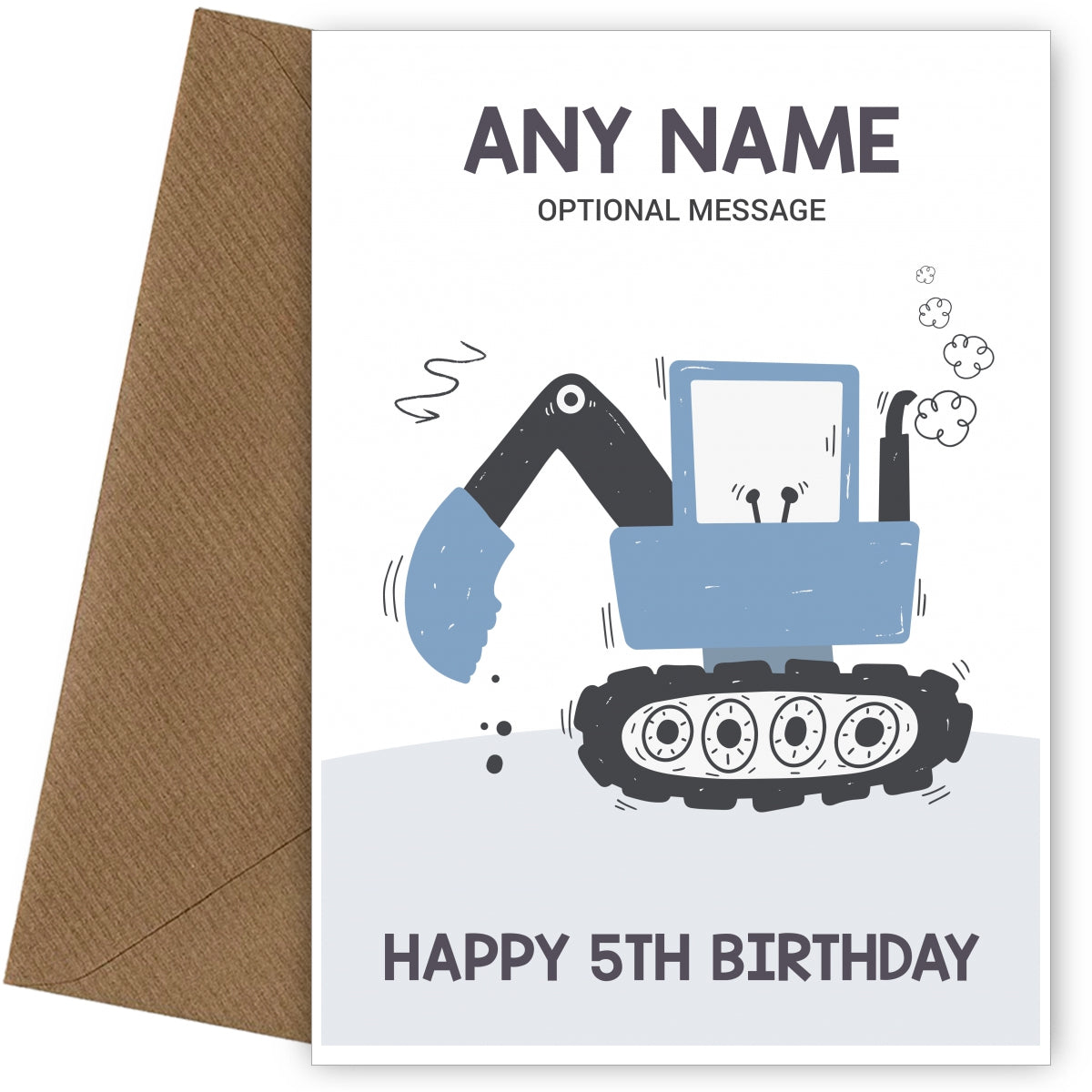 5th Birthday Card for Any Name - Blue Digger