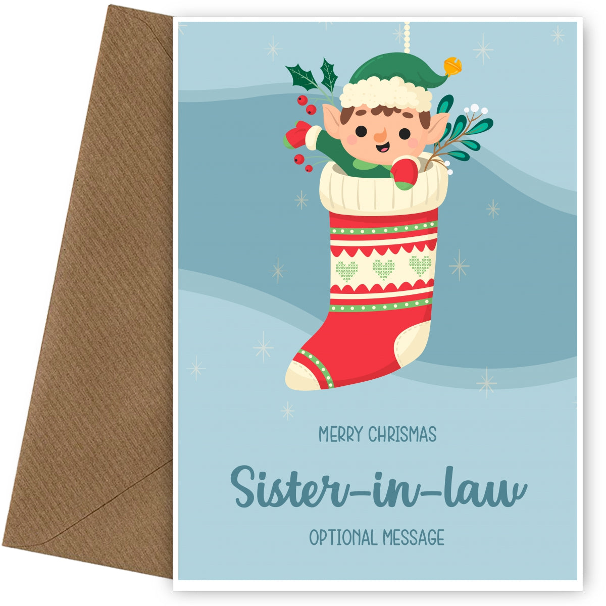 Merry Christmas Card for Sister-in-law - Elf Stocking