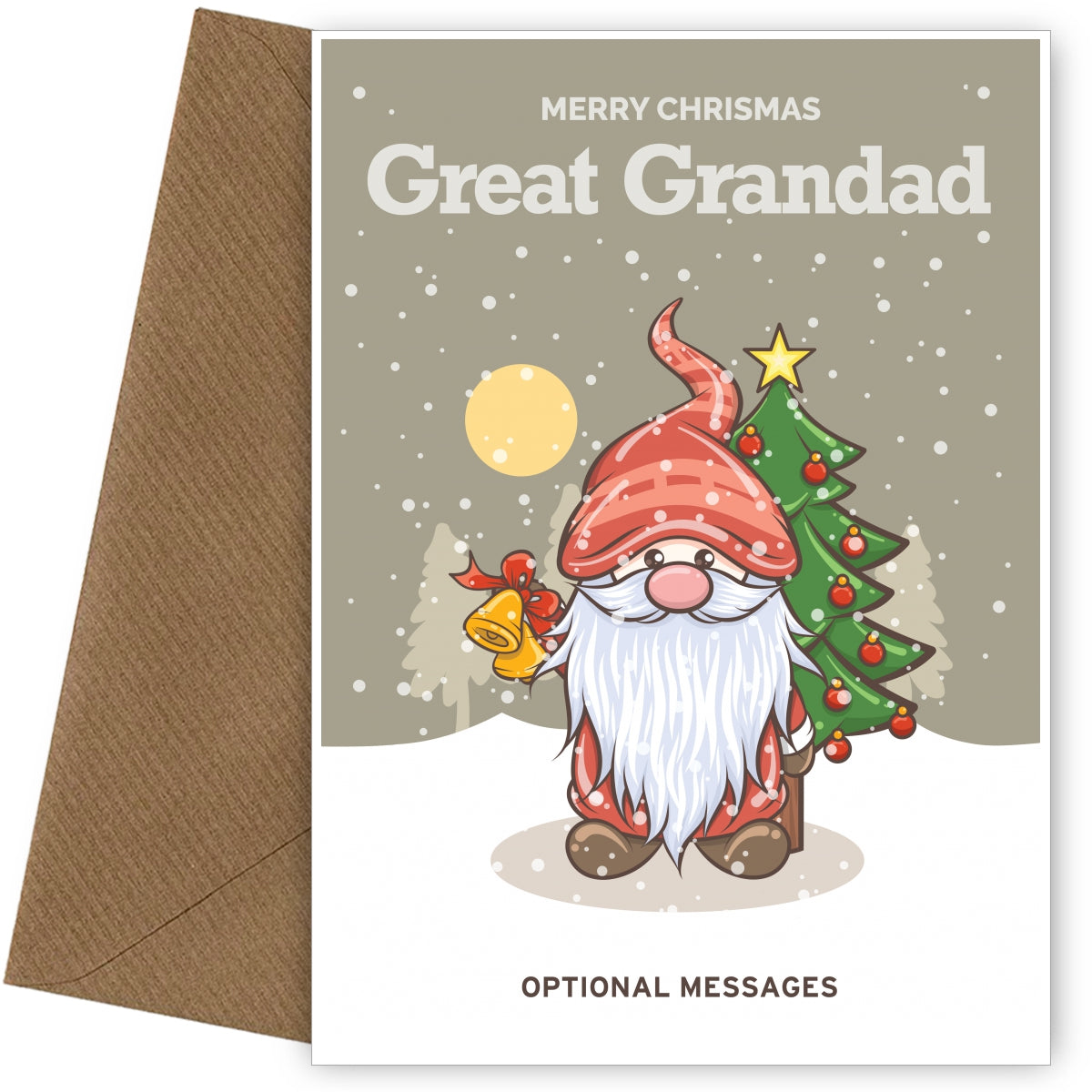Merry Christmas Card for Great Grandad - Festive Gnome