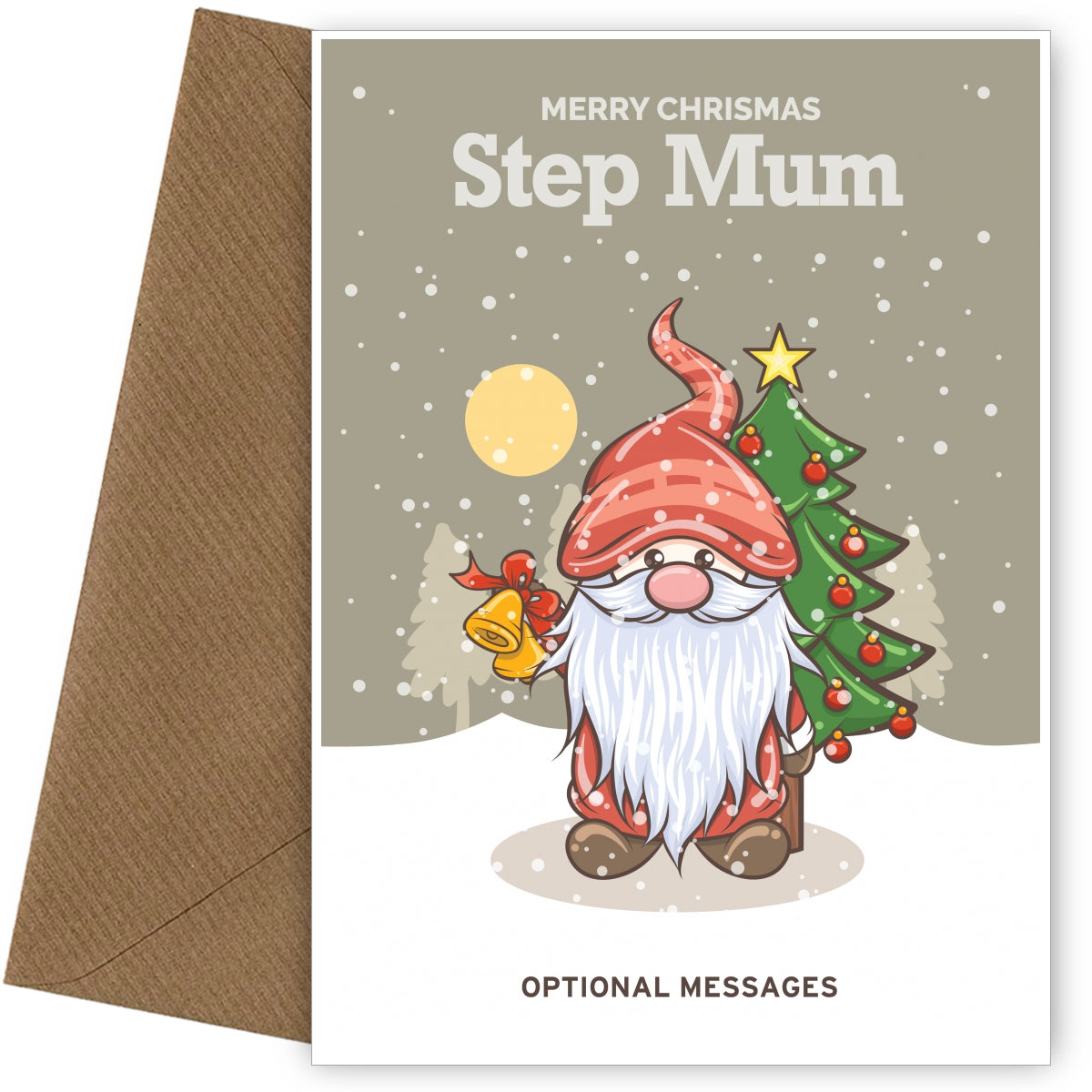 Merry Christmas Card for Step Mum - Festive Gnome
