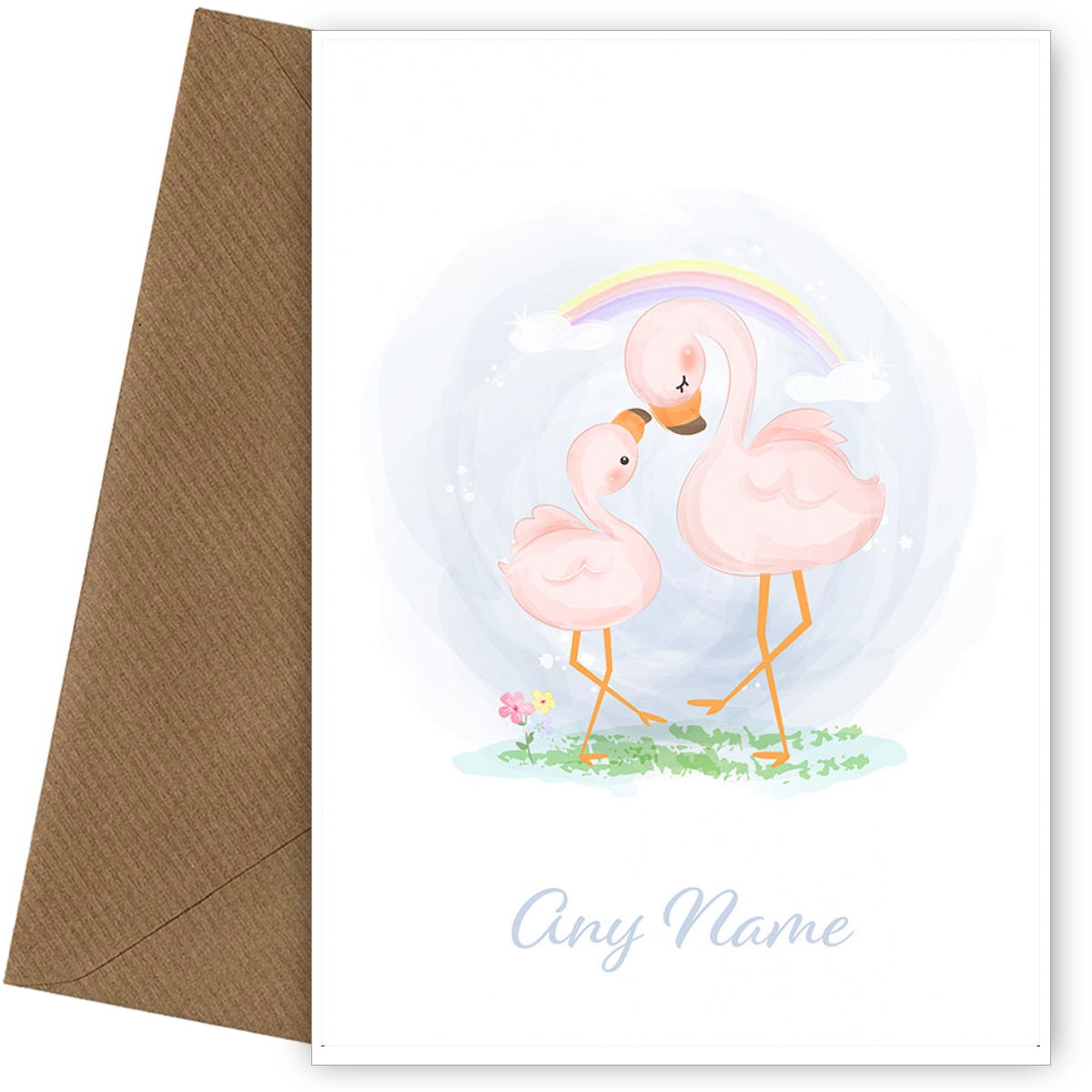 Personalised Flamingo Mum And Baby Card