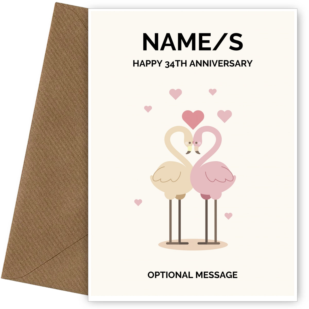 Flamingos 34th Wedding Anniversary Card for Couples