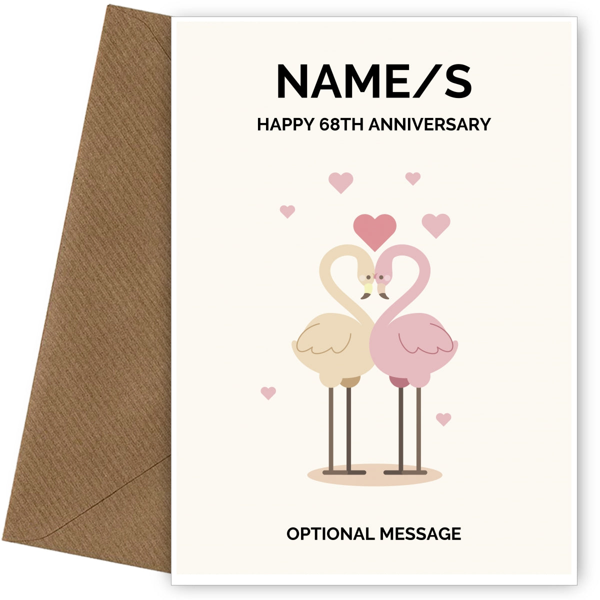 Flamingos 68th Wedding Anniversary Card for Couples