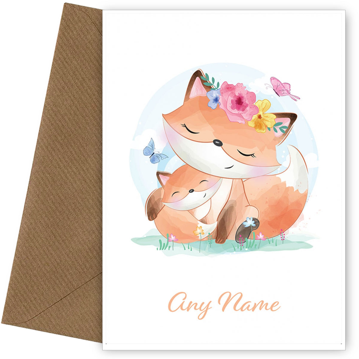 Personalised Fox Mum And Baby Card