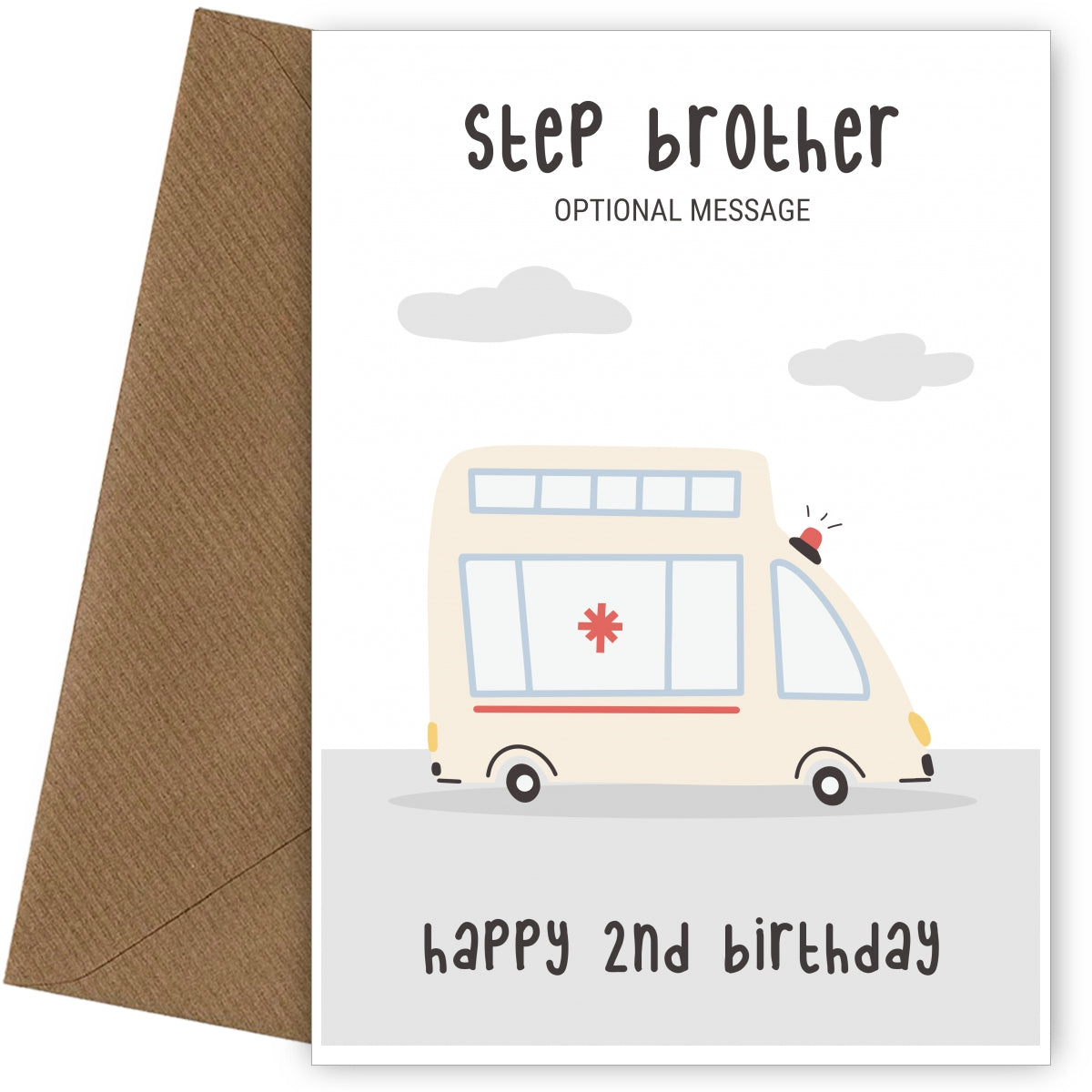 Fun Vehicles 2nd Birthday Card for Step Brother - Ambulance
