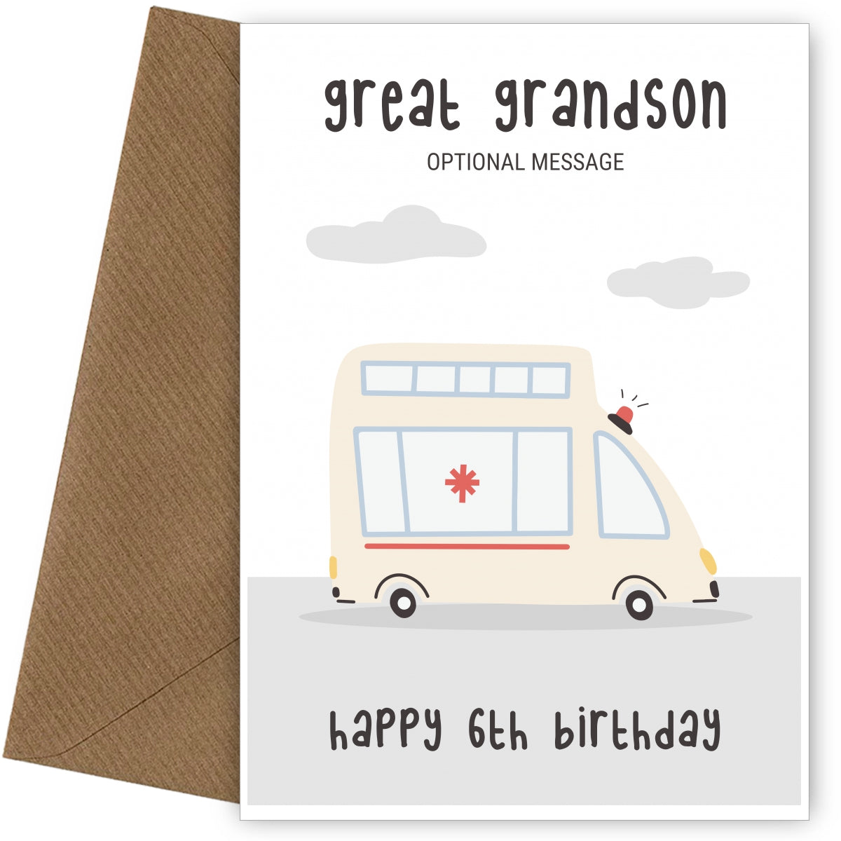 Fun Vehicles 6th Birthday Card for Great Grandson - Ambulance