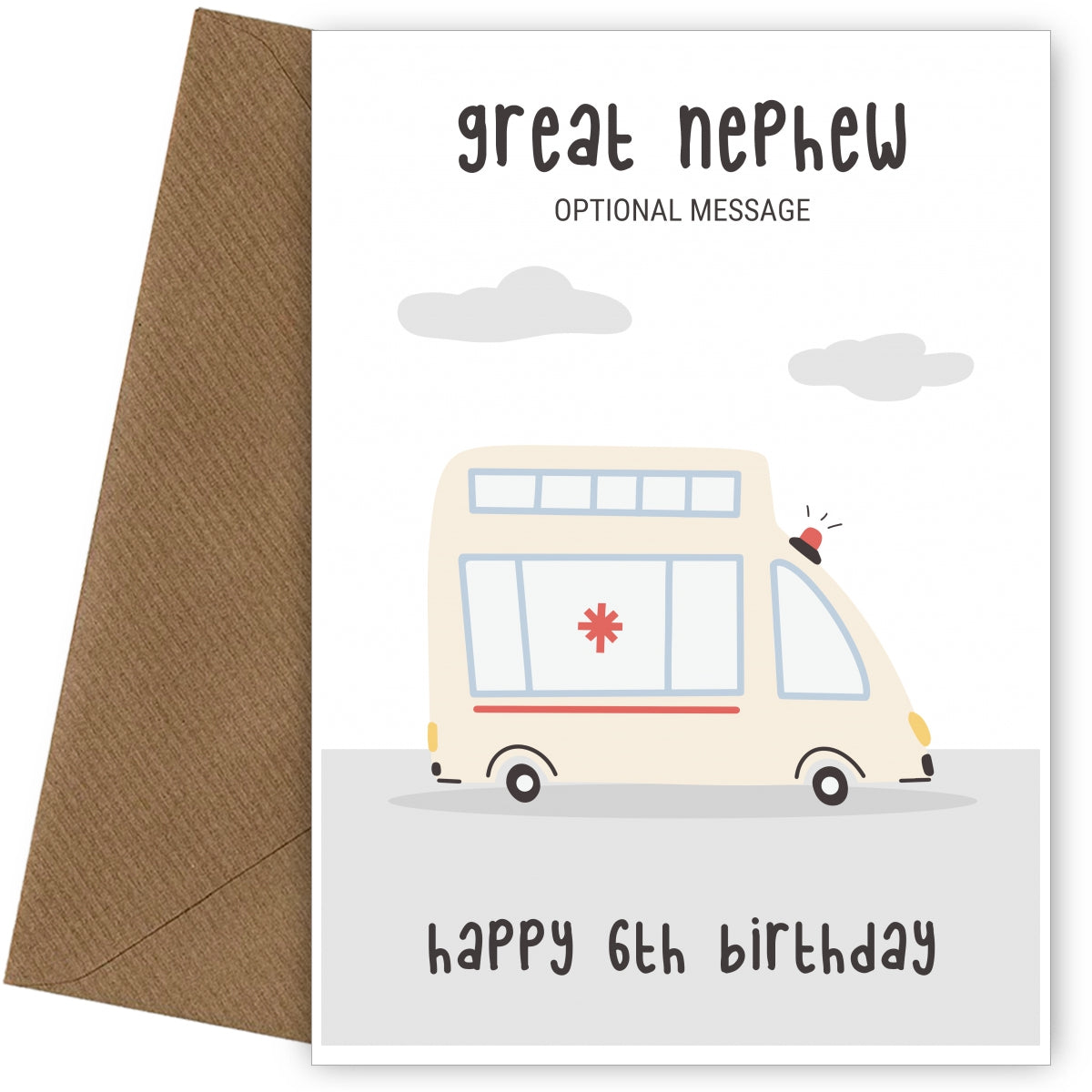 Fun Vehicles 6th Birthday Card for Great Nephew - Ambulance
