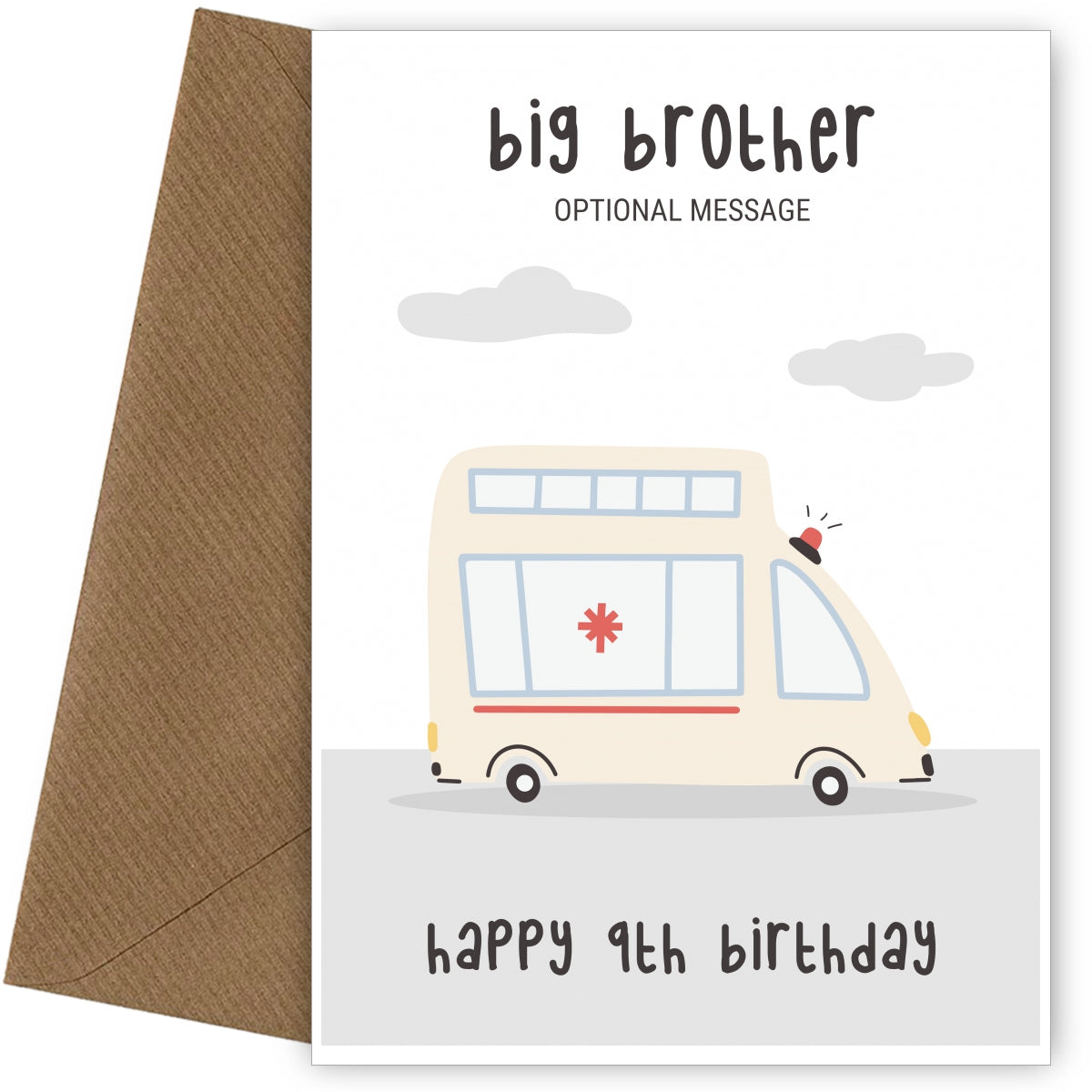Fun Vehicles 9th Birthday Card for Big Brother - Ambulance