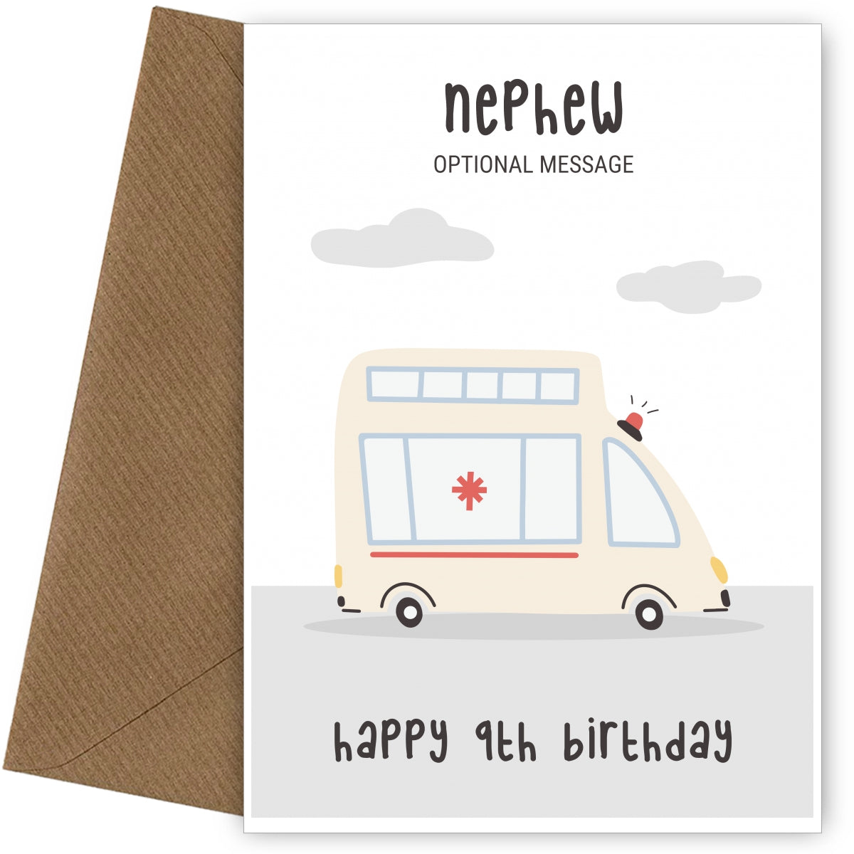 Fun Vehicles 9th Birthday Card for Nephew - Ambulance
