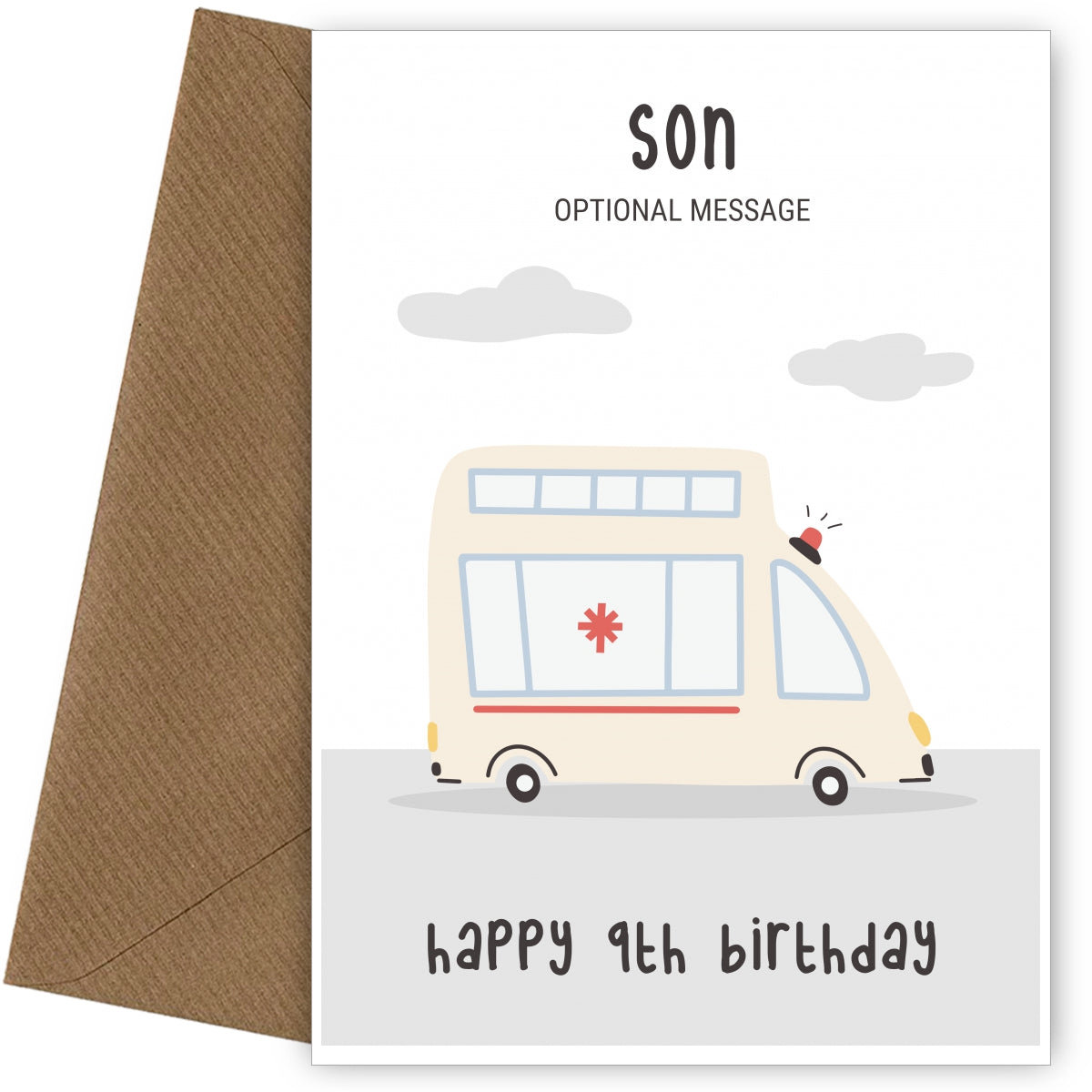 Fun Vehicles 9th Birthday Card for Son - Ambulance