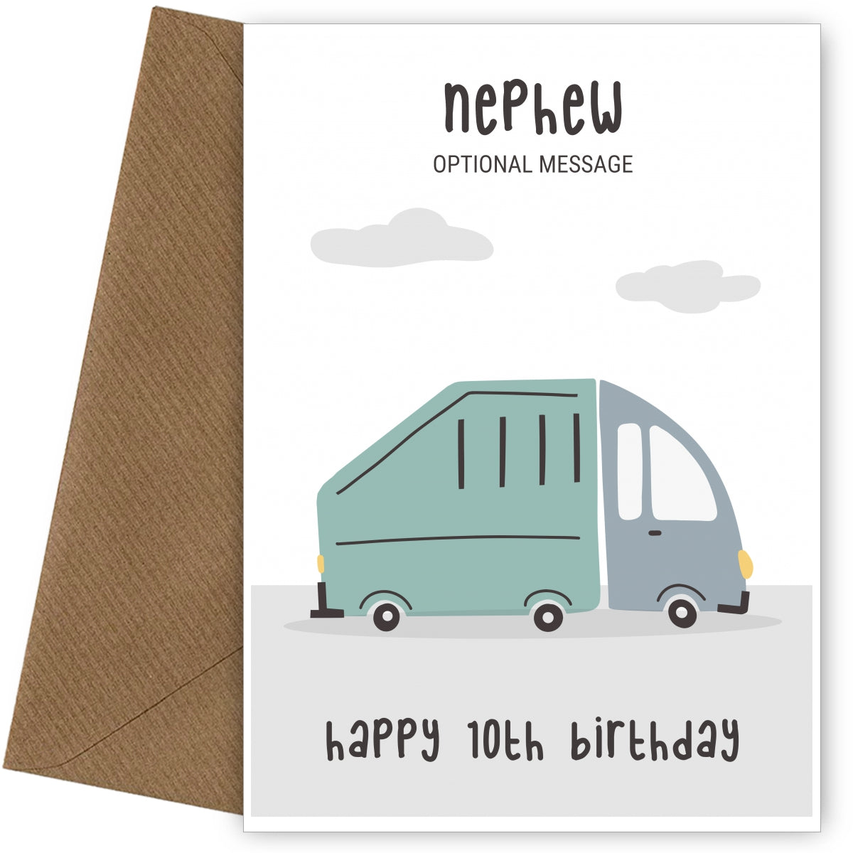 Fun Vehicles 10th Birthday Card for Nephew - Garbage Truck