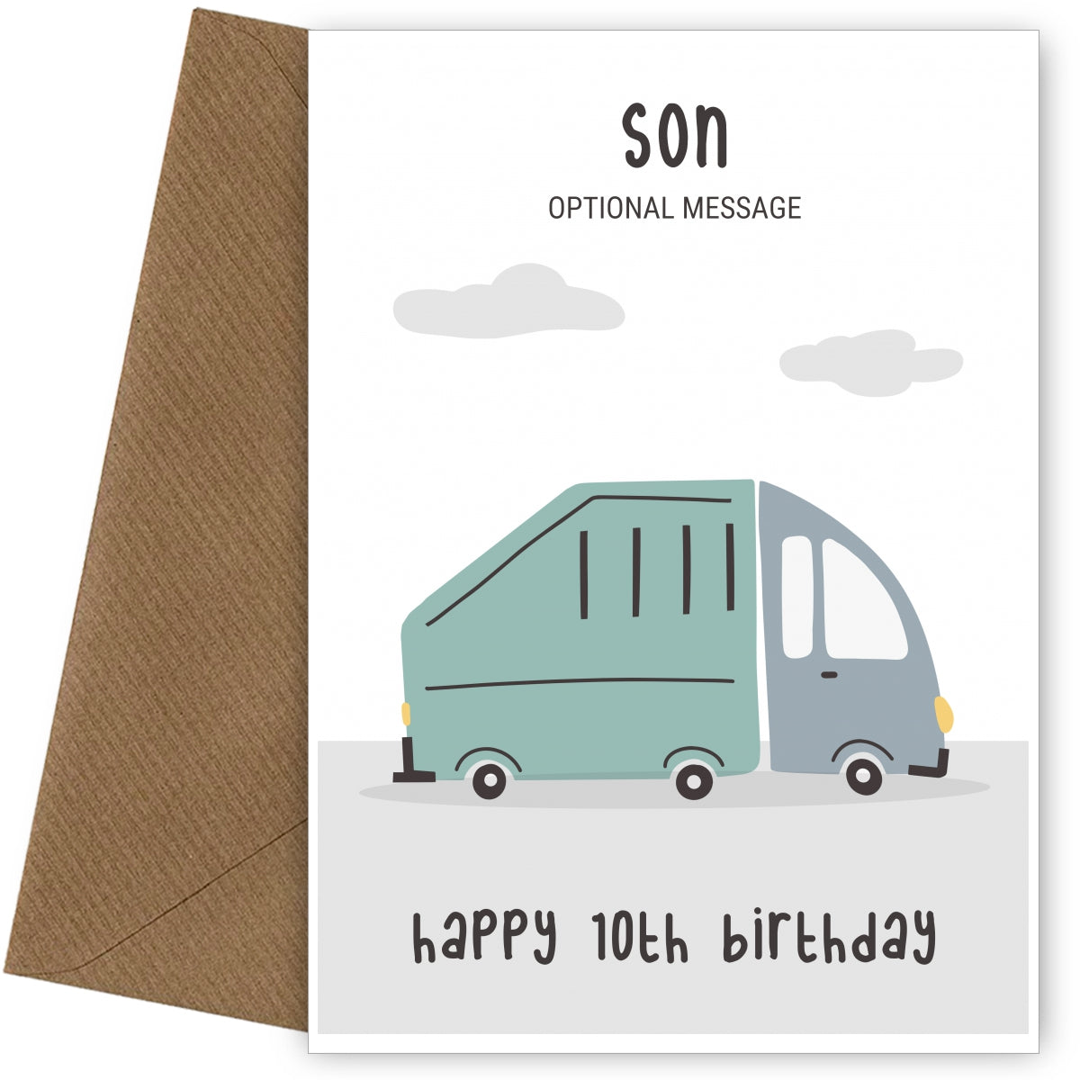 Fun Vehicles 10th Birthday Card for Son - Garbage Truck
