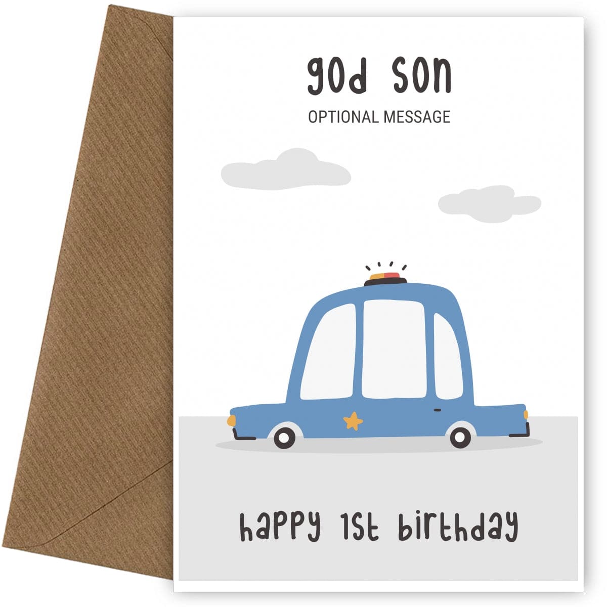 Fun Vehicles 1st Birthday Card for God Son - Police Car