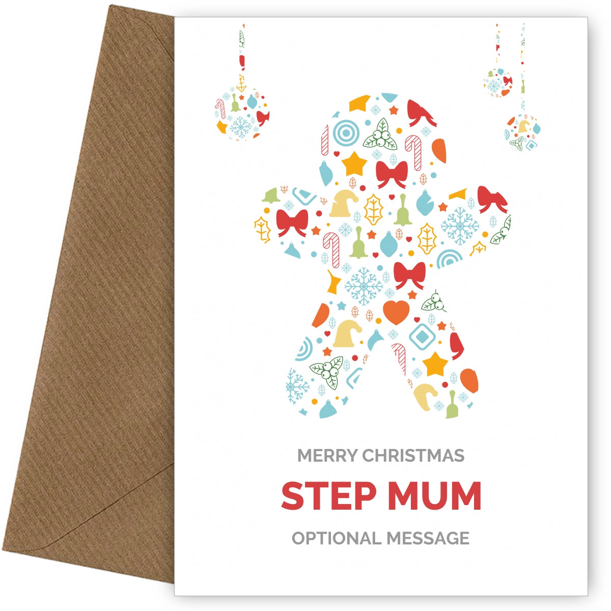 Merry Christmas Card for Step Mum - Gingerbread Man Icons