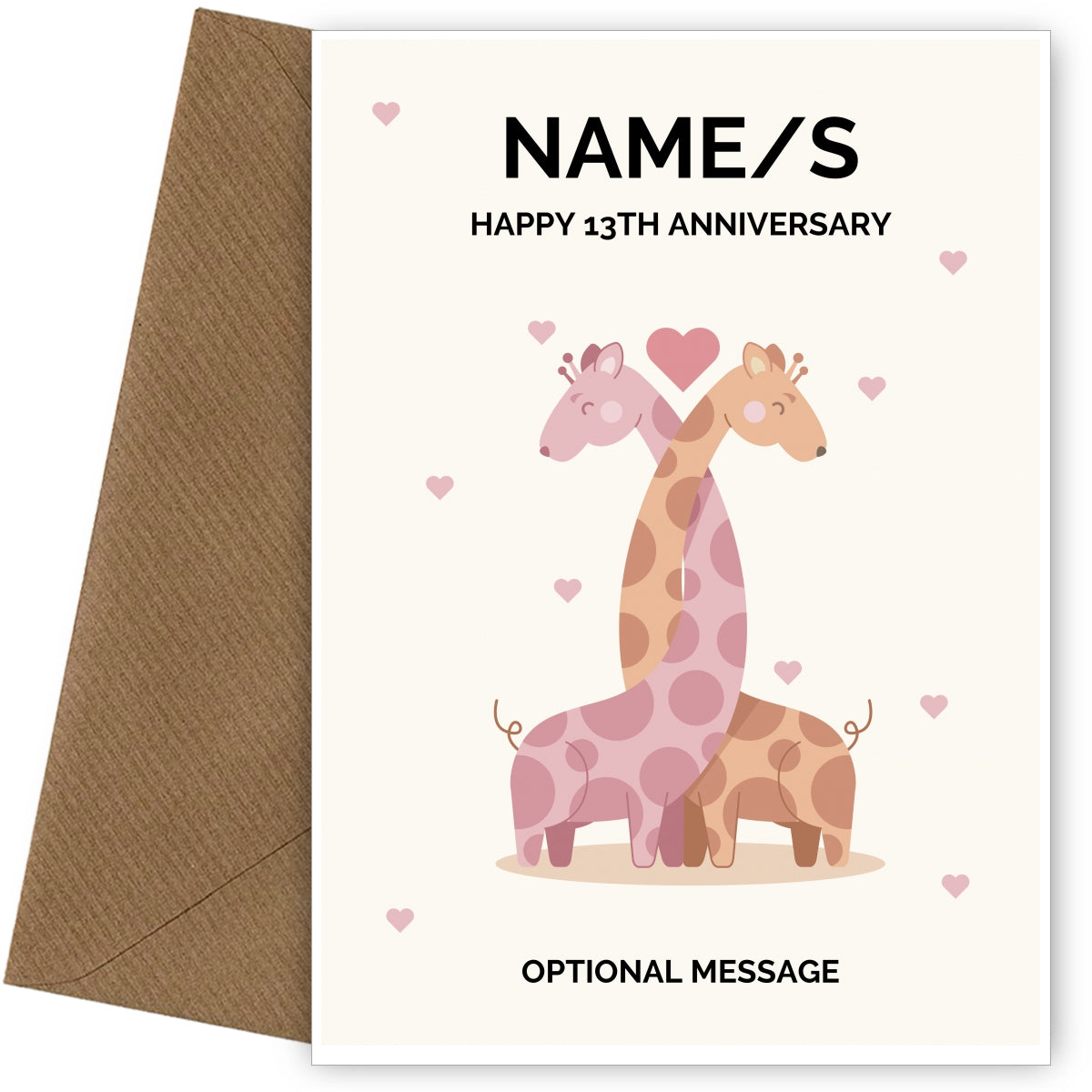 Giraffe 13th Wedding Anniversary Card for Couples
