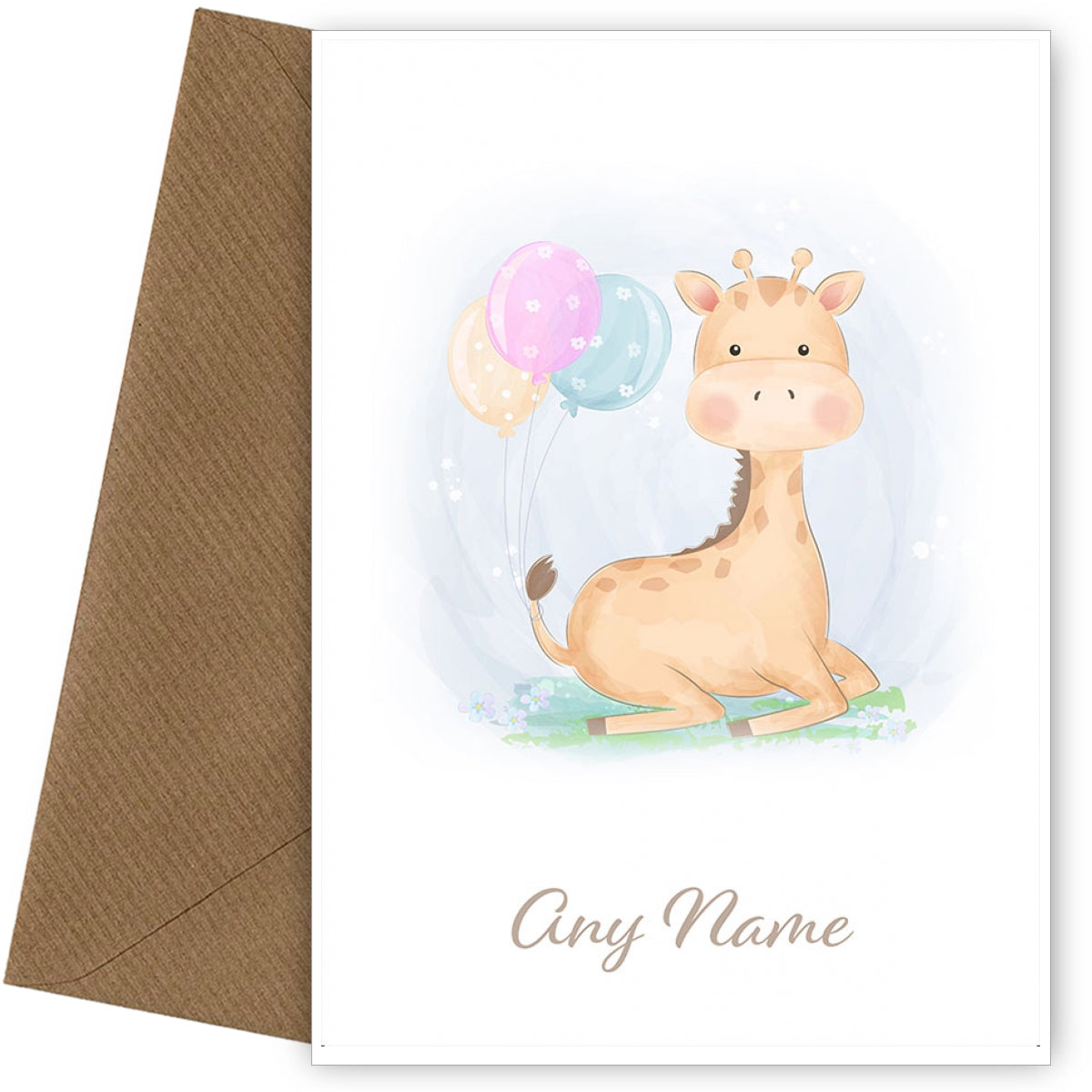 Personalised Giraffe With Balloons Card