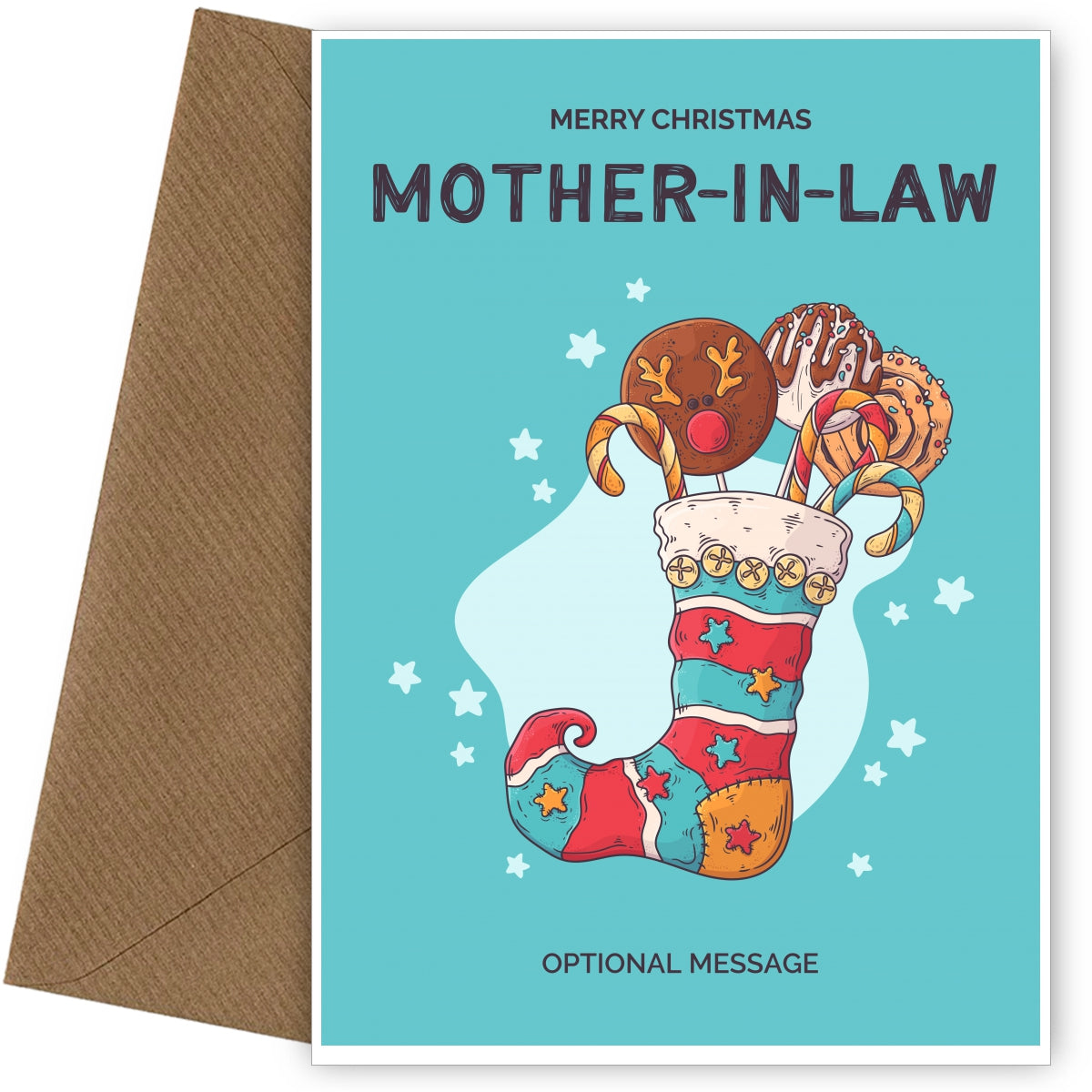 Mother-in-law Christmas Card - Hand Drawn Stocking