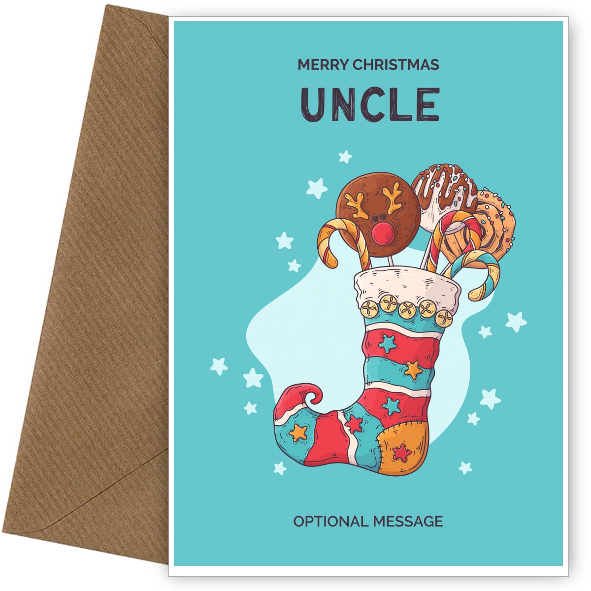 Uncle Christmas Card - Hand Drawn Stocking