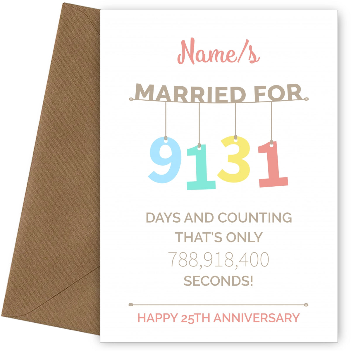 Couples 25th Anniversary Card - Hanging Design