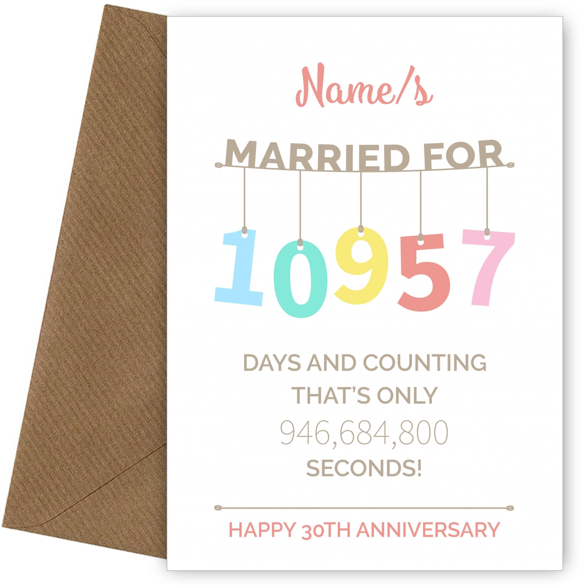 Couples 30th Anniversary Card - Hanging Design