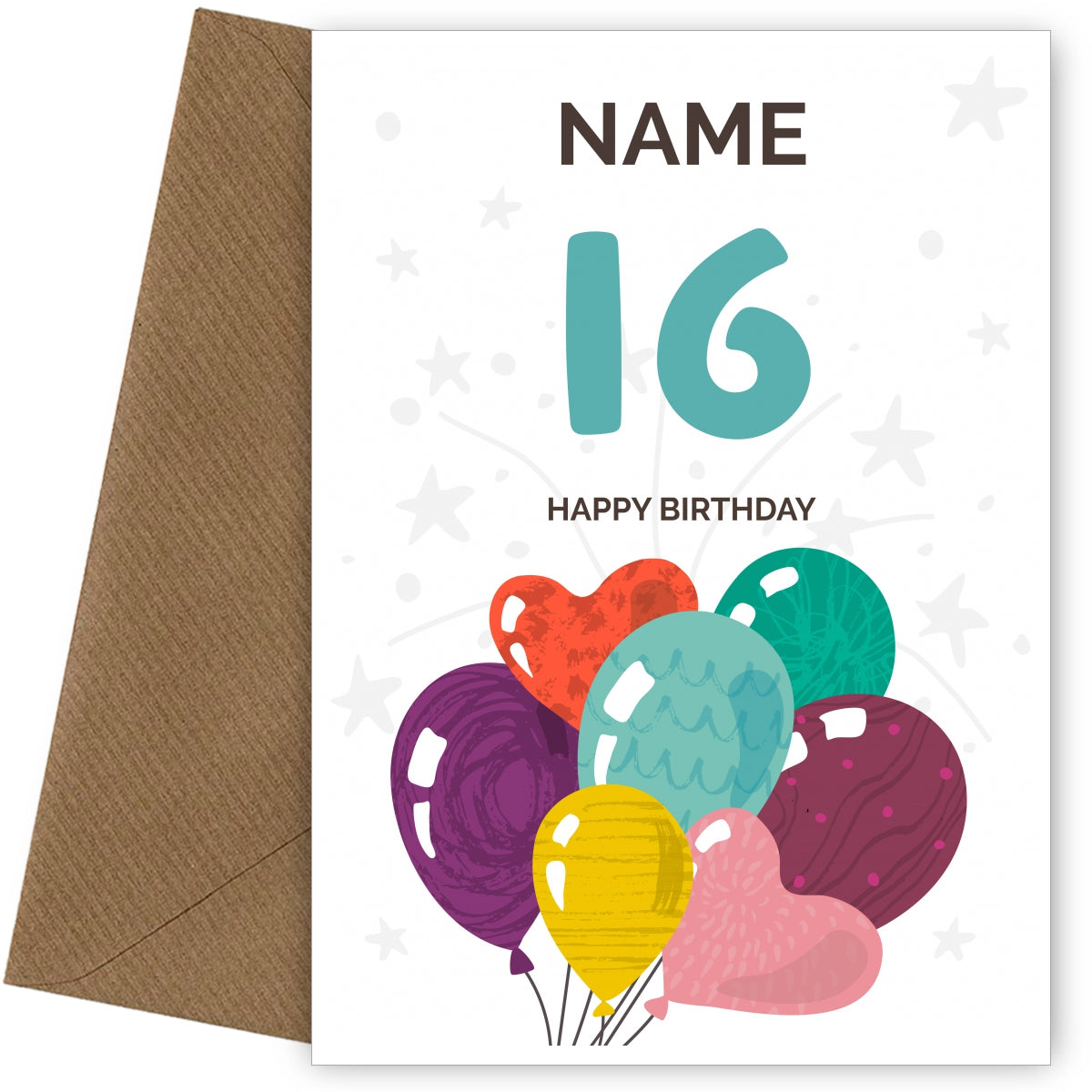 Happy 16th Birthday Card - Fun Balloons Design