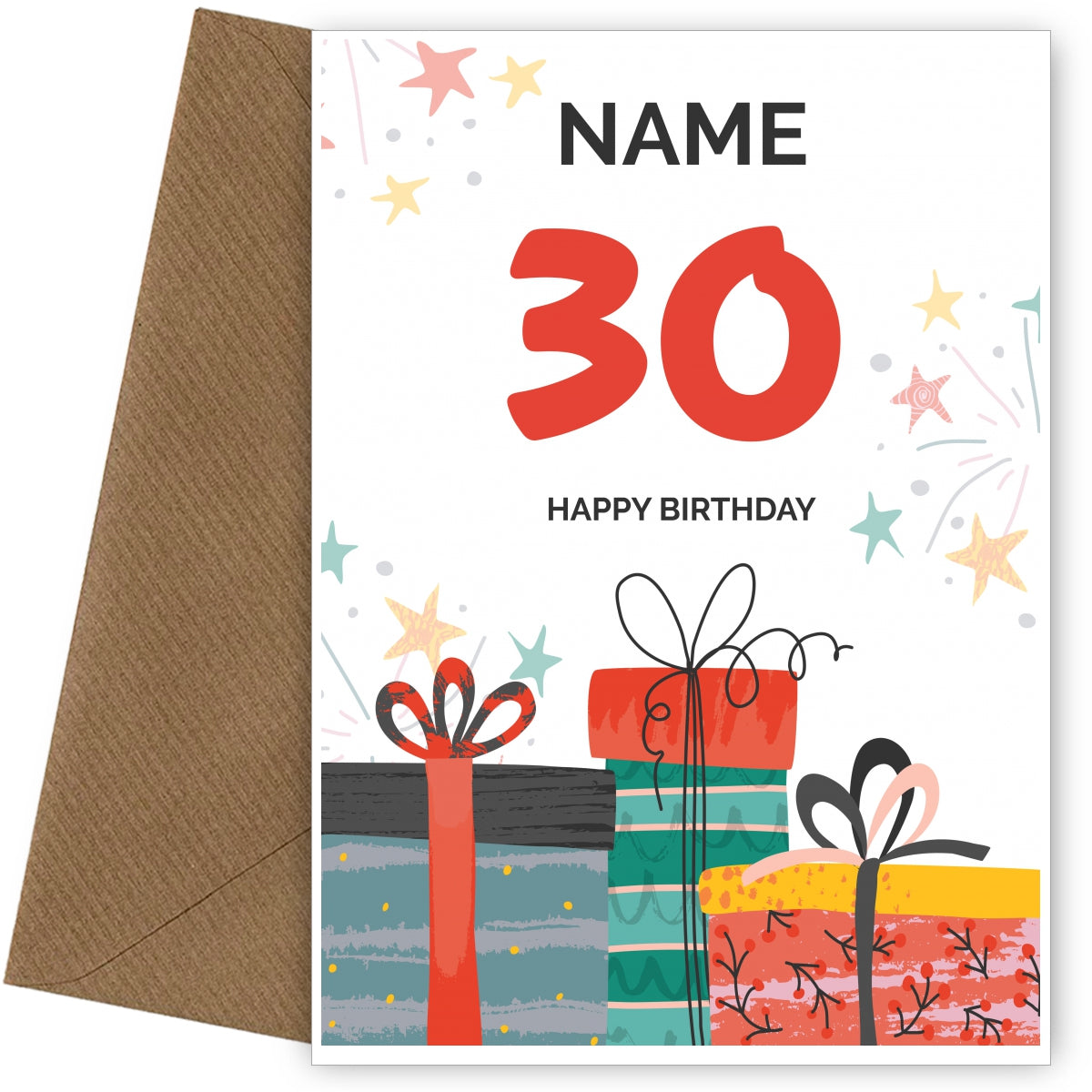 Happy 30th Birthday Card - Fun Presents Design