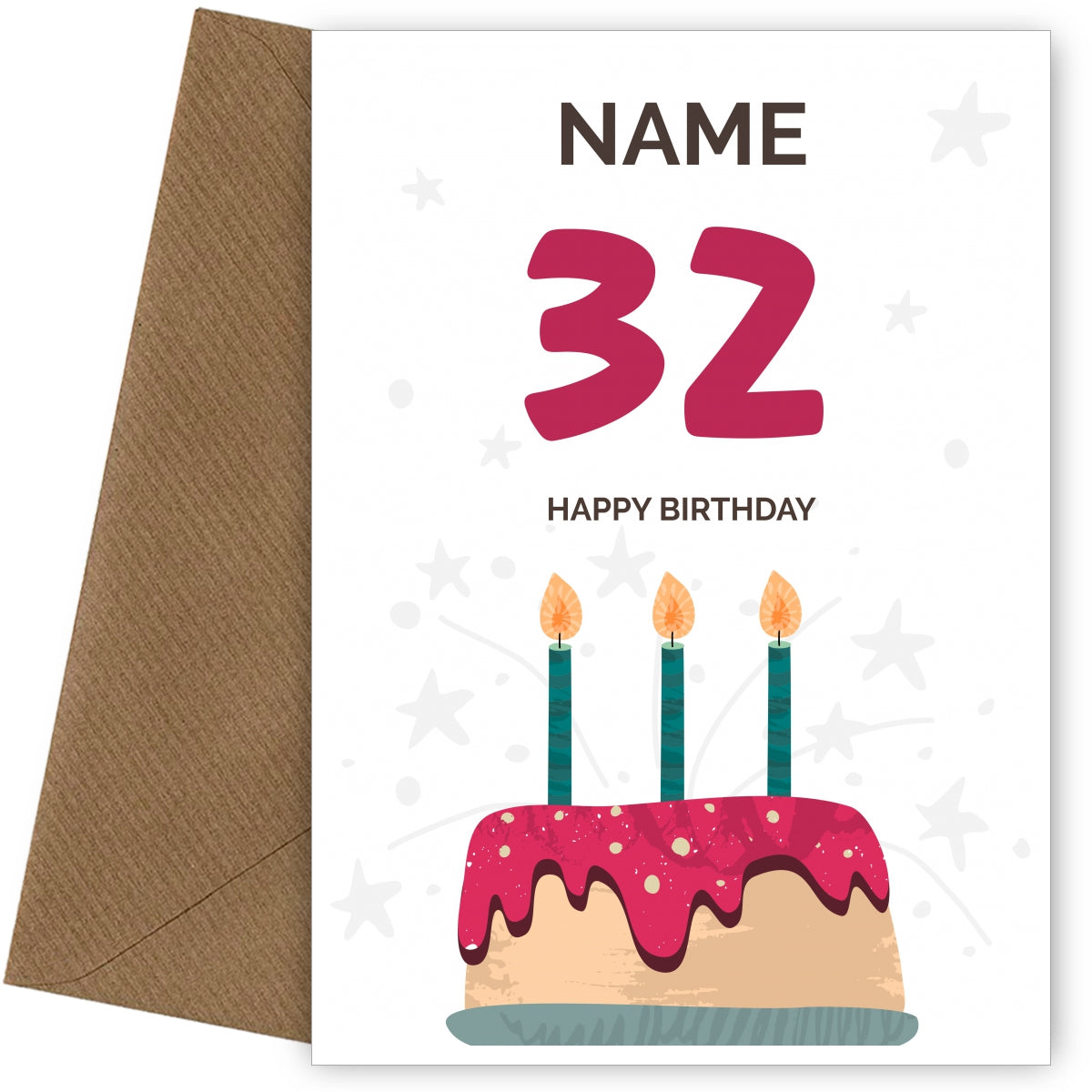 Happy 32nd Birthday Card - Fun Birthday Cake Design