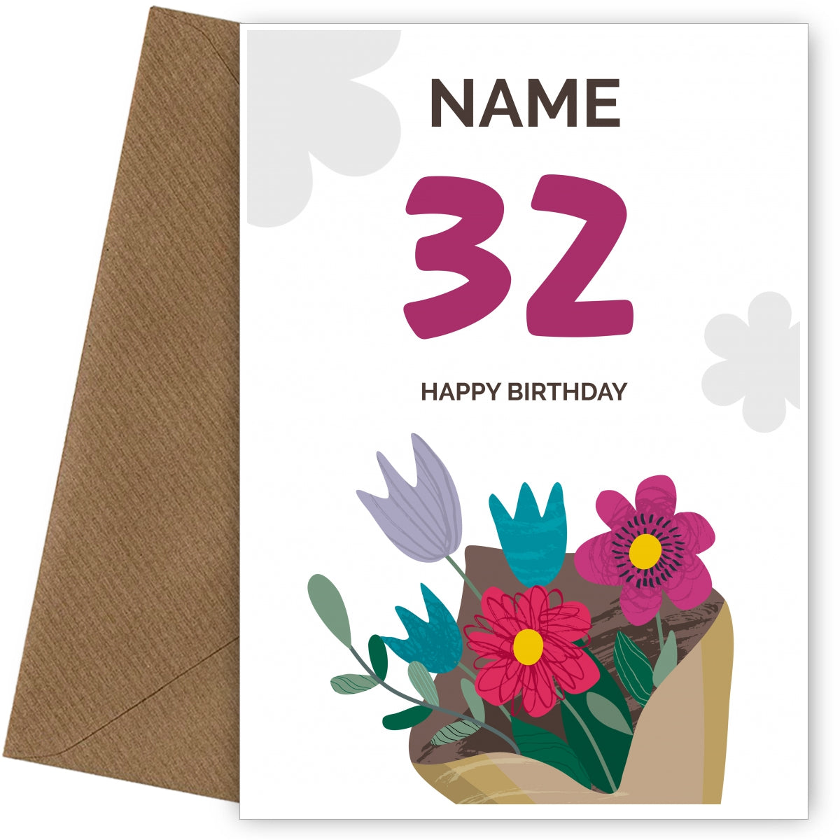 Happy 32nd Birthday Card - Bouquet of Flowers