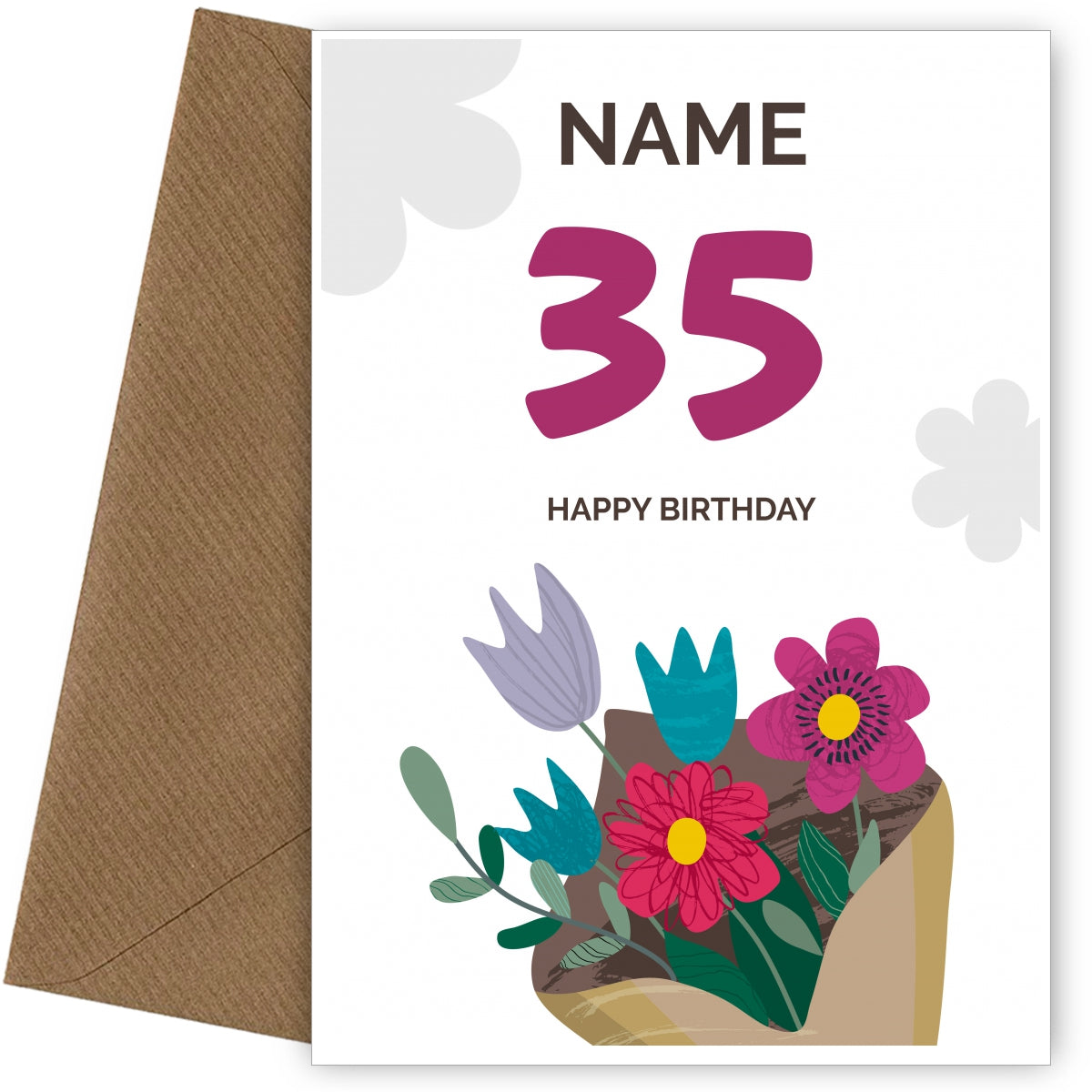 Happy 35th Birthday Card - Bouquet of Flowers