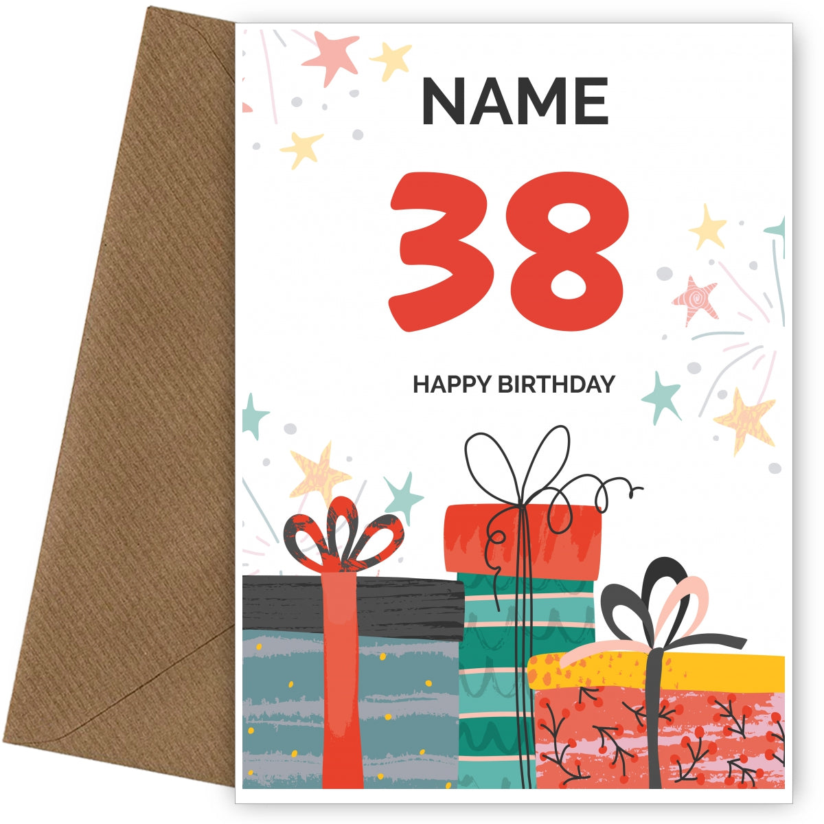 Happy 38th Birthday Card - Fun Presents Design