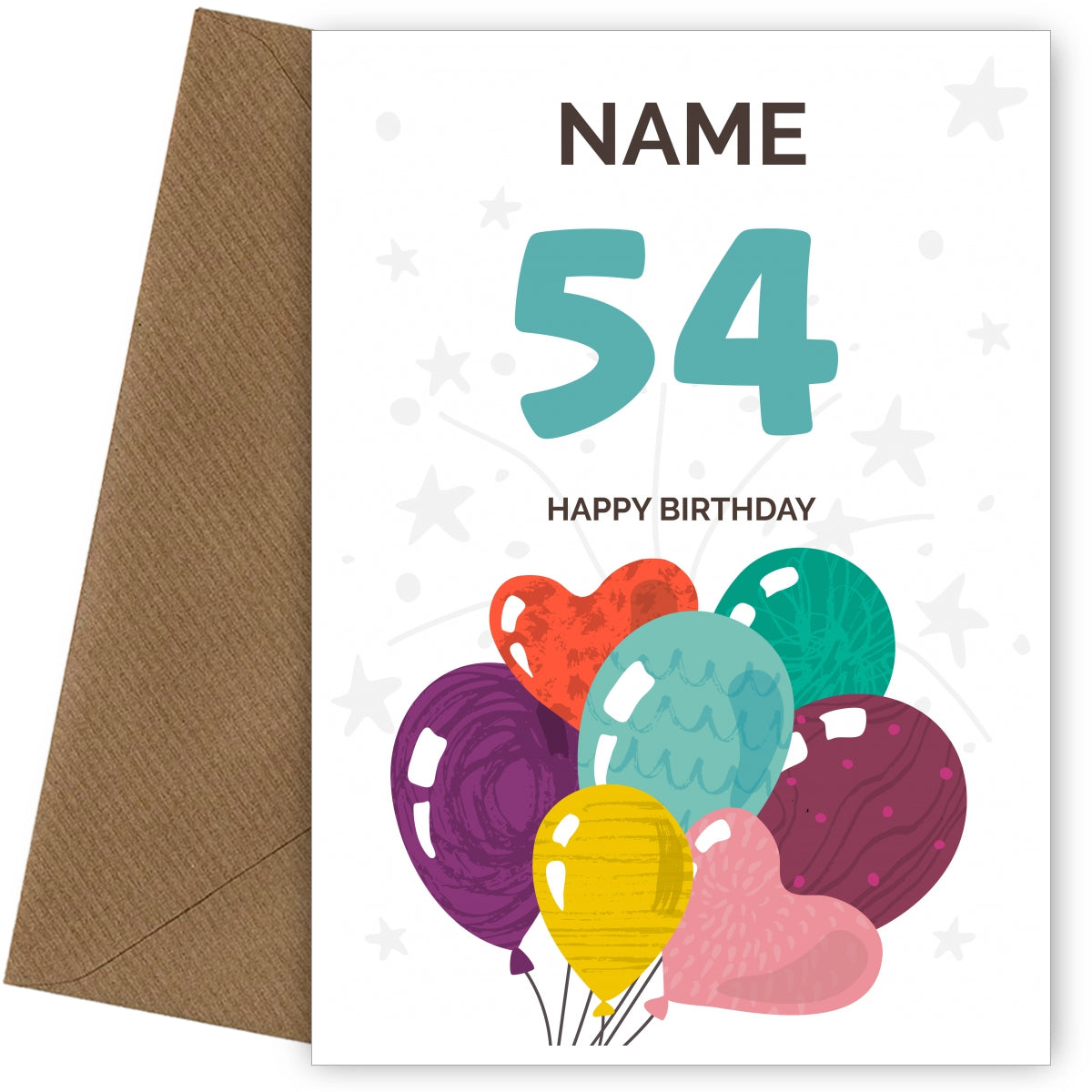 Happy 54th Birthday Card - Fun Balloons Design