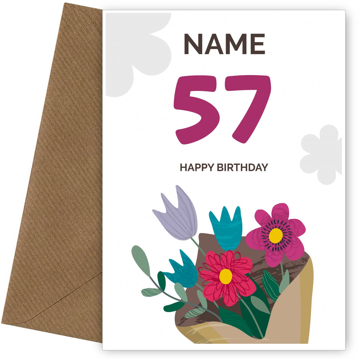 Happy 57th Birthday Card - Bouquet of Flowers