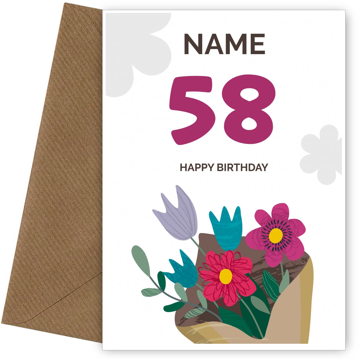 Happy 58th Birthday Card - Bouquet of Flowers