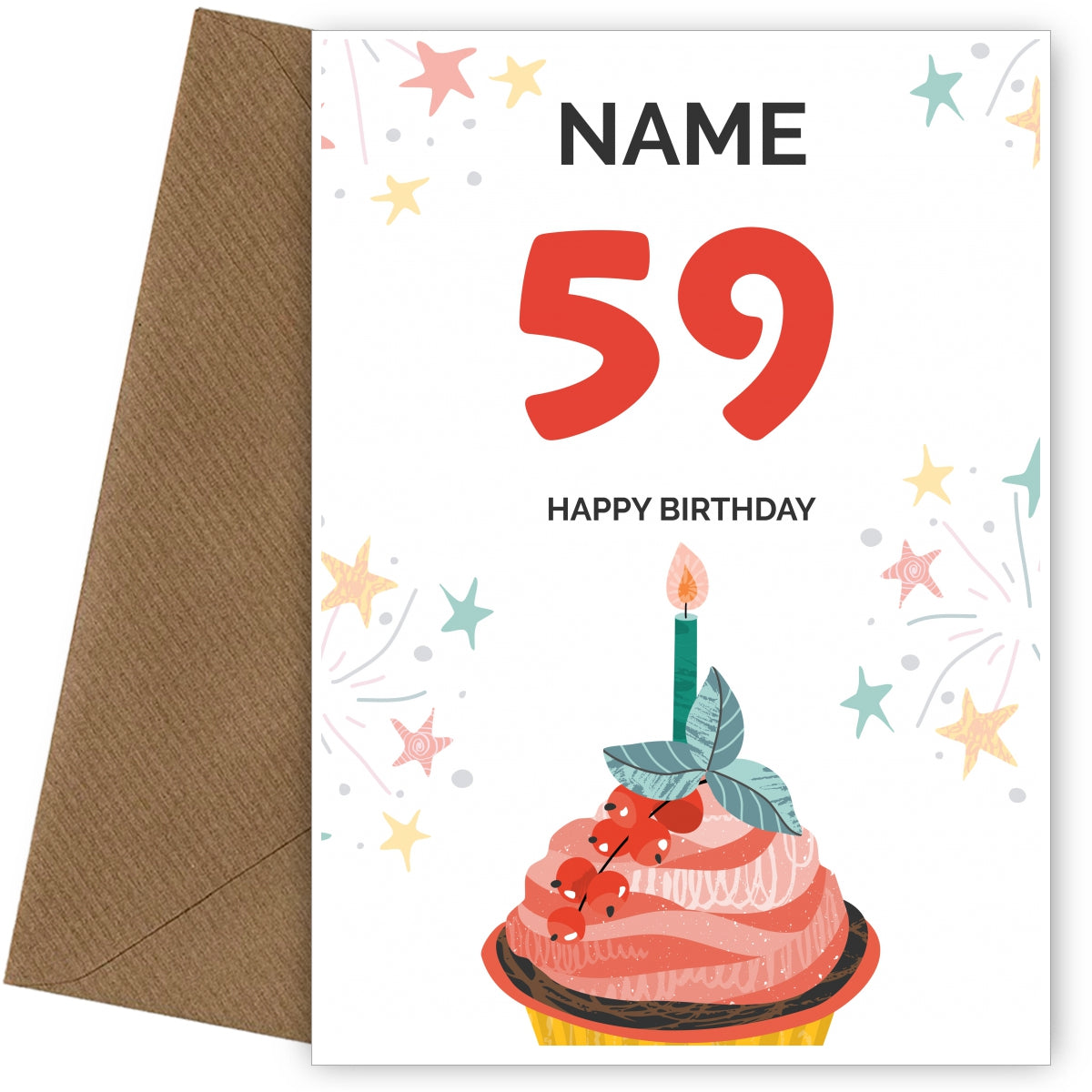 Happy 59th Birthday Card - Fun Cupcake Design