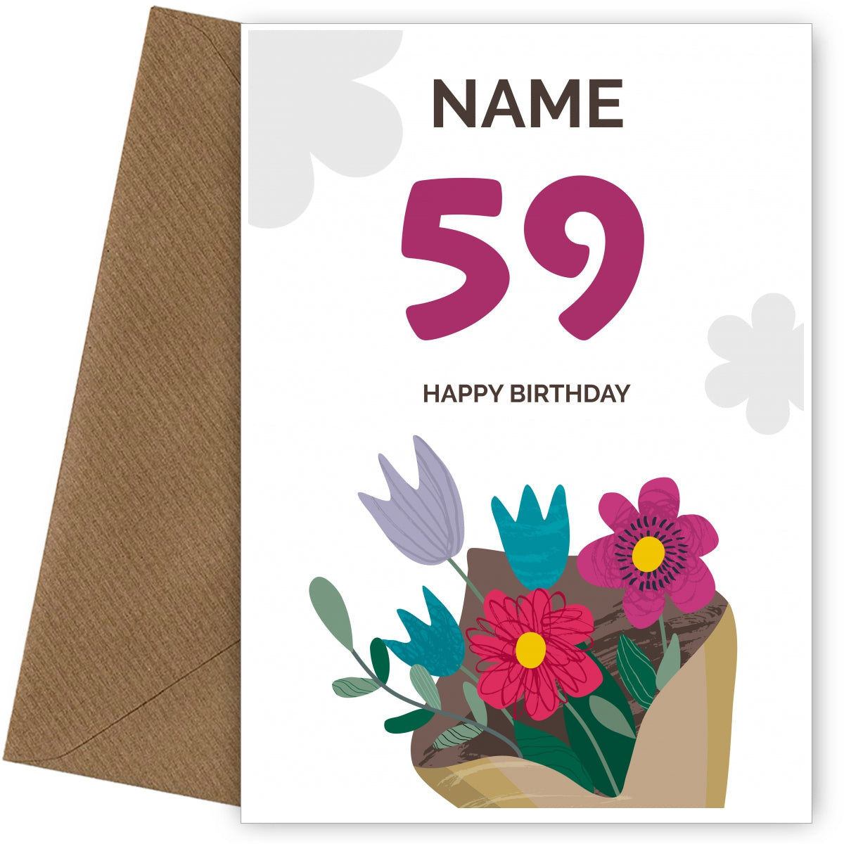 Happy 59th Birthday Card - Bouquet of Flowers