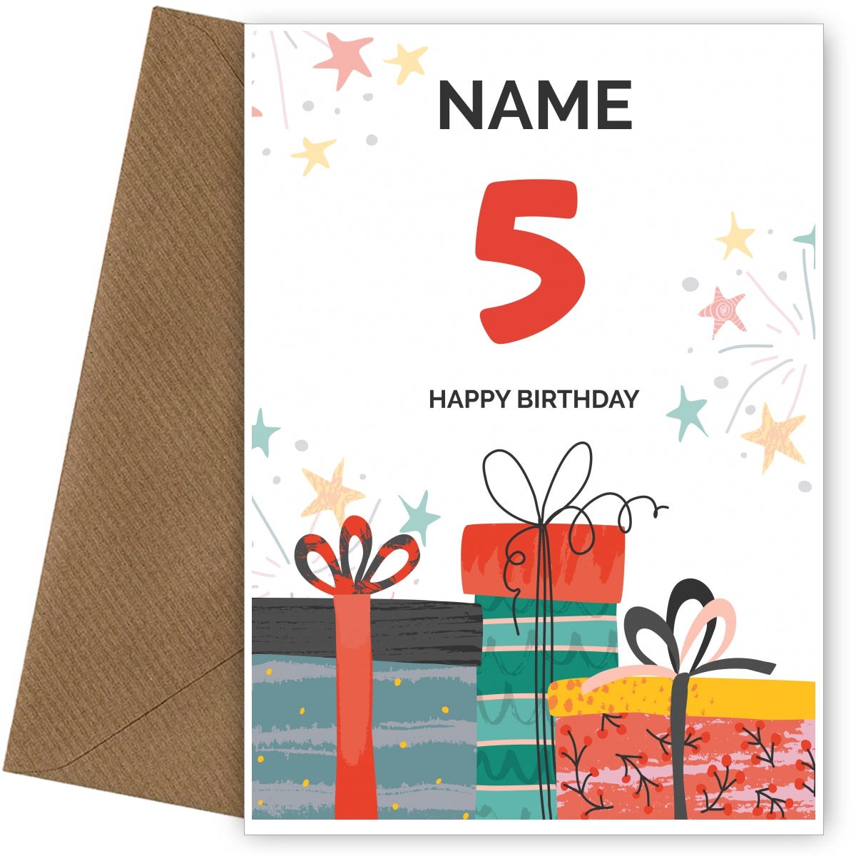 Happy 5th Birthday Card - Fun Presents Design