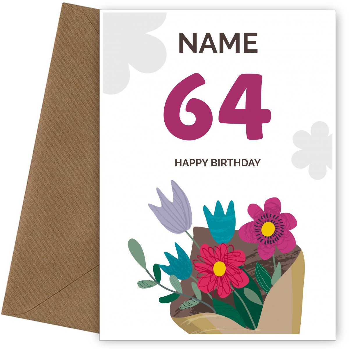 Happy 64th Birthday Card - Bouquet of Flowers