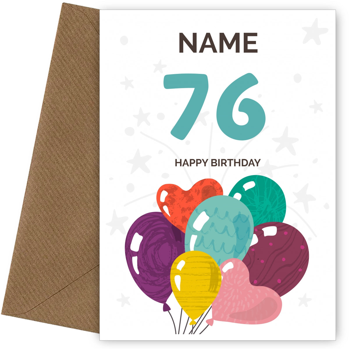 Happy 76th Birthday Card - Fun Balloons Design