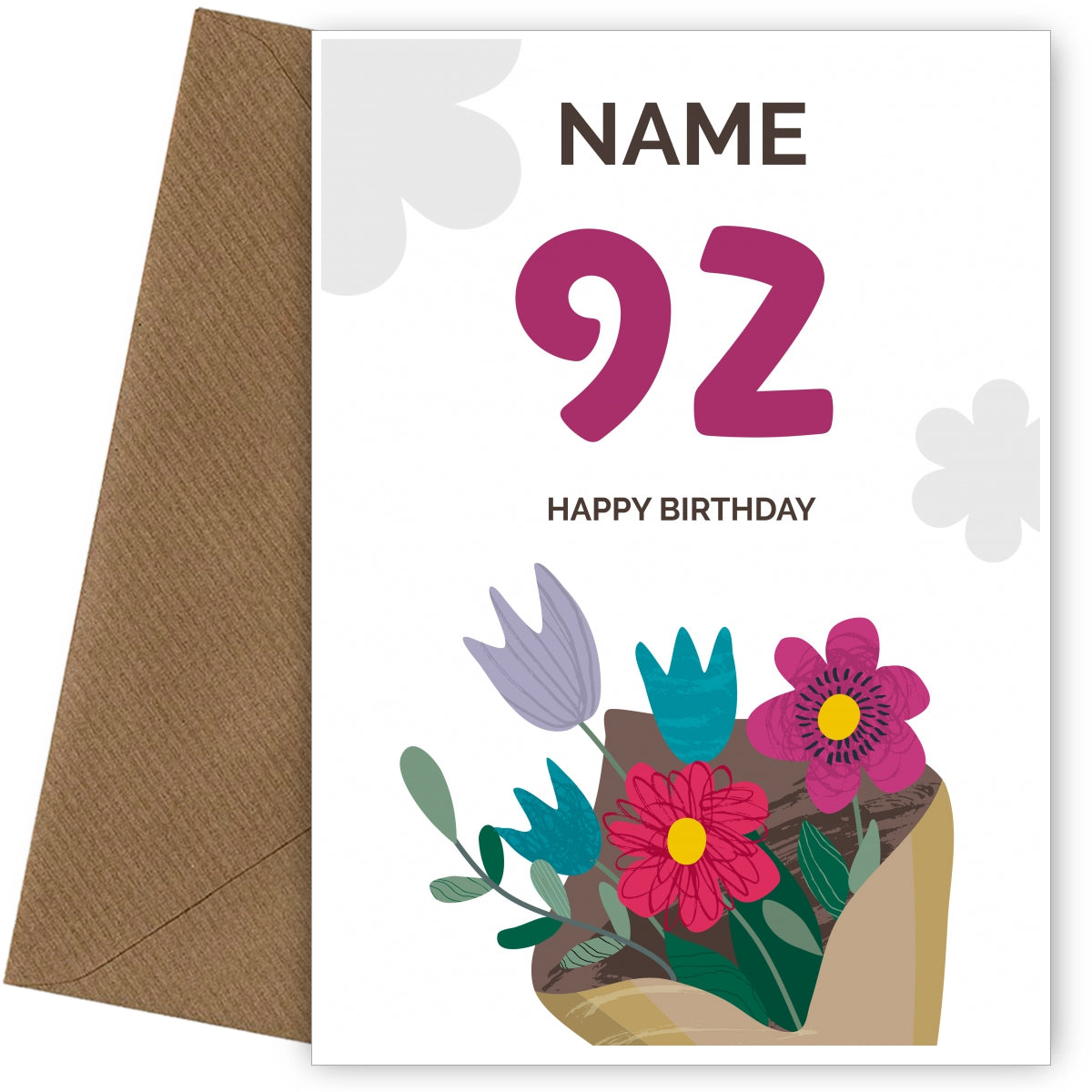 Happy 92nd Birthday Card - Bouquet of Flowers