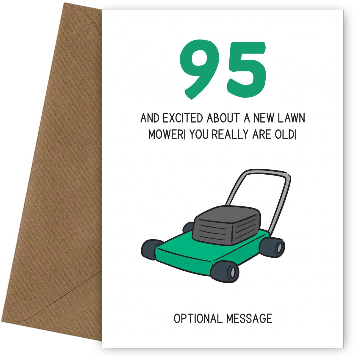 Happy 95th Birthday Card - Excited About Lawn Mower!