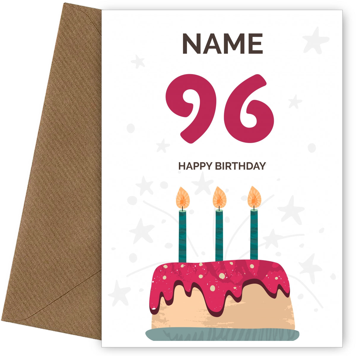 Happy 96th Birthday Card - Fun Birthday Cake Design