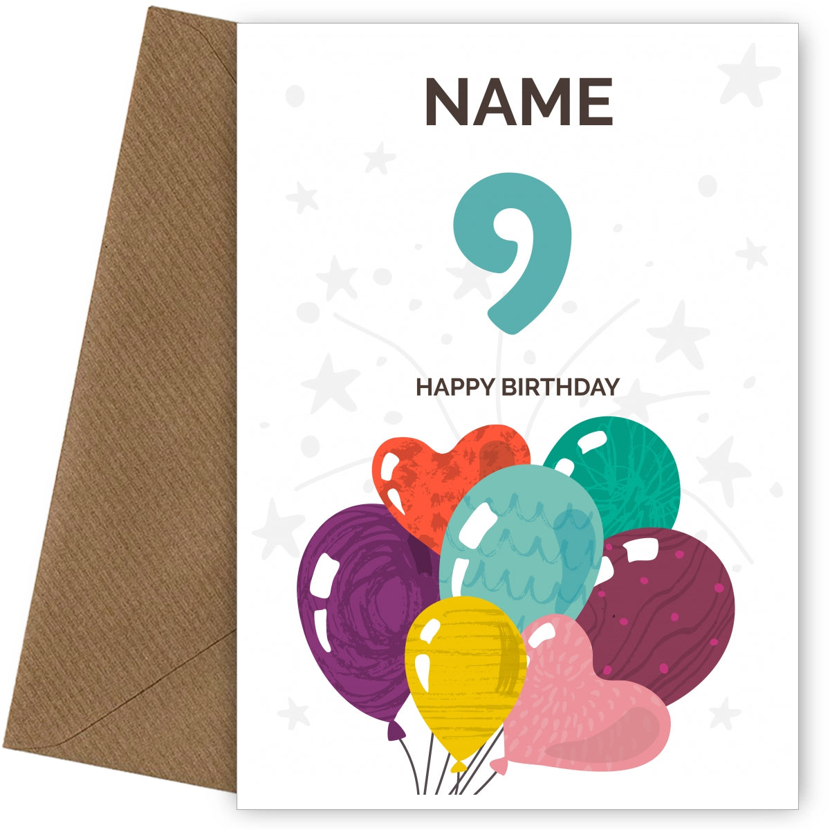 Happy 9th Birthday Card - Fun Balloons Design
