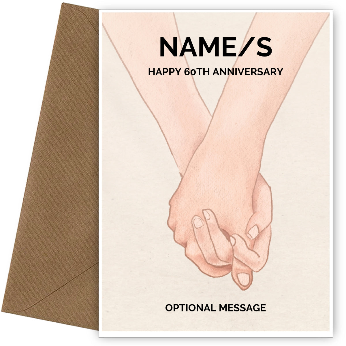 Holding Hands 60th Wedding Anniversary Card for Couples