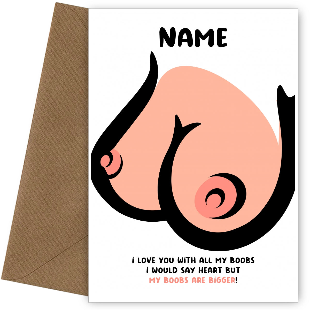 Rude Valentine's Day Card for Him - Boobs are Bigger Anniversary, Birthday Card