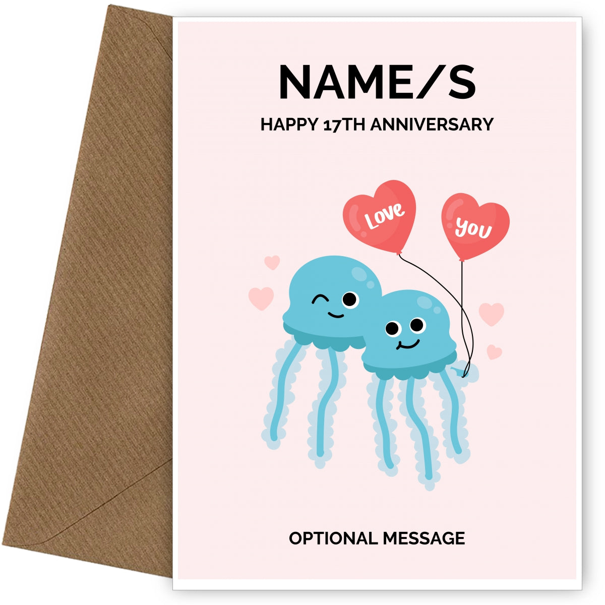 Jellyfish 17th Wedding Anniversary Card for Couples